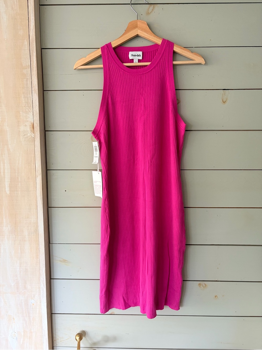 Sun·deh Jodie Ribbed Midi Dress Soft Fuchsia Size L NWT